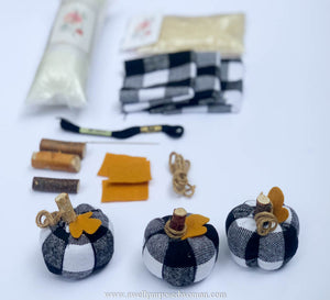 Fabric Pumpkin Making Craft Kit- Black and White Buffalo Check: Learn How to Make Fabric Pumpkins
