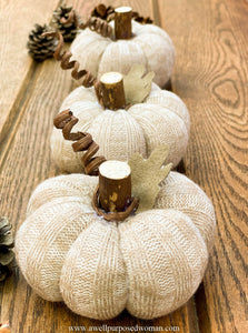 Cream Handmade Sweater Pumpkins | Cream Handmade Fabric Pumpkins