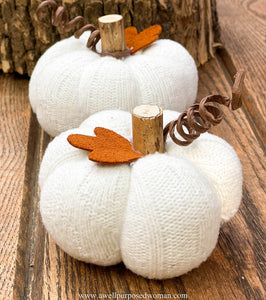 Cream Handmade Sweater Pumpkins | Cream Handmade Fabric Pumpkins